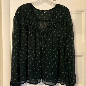 Old Navy Dark Green Floral Blouse